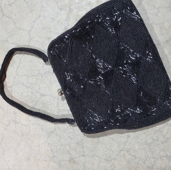 Handbags - Vintage Black Beaded Shiny Handbag
